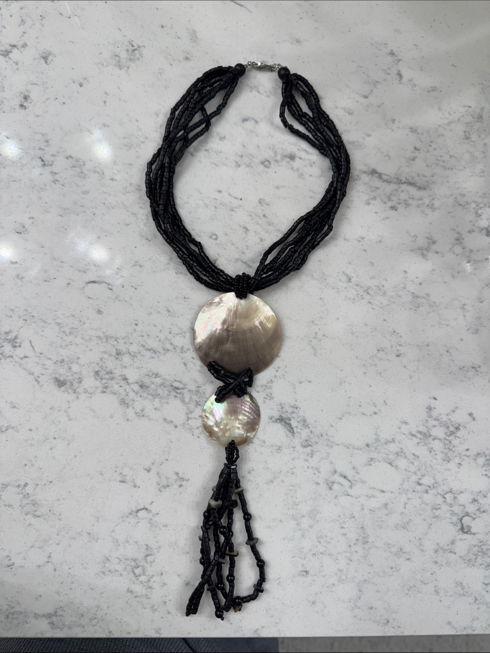 Women’s Large mother of pearl black beaded necklace